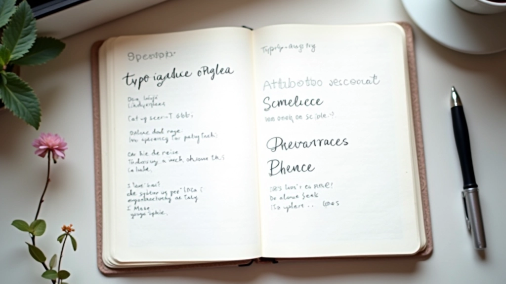 Caderno com notas de design tipográfico e exemplos de diferentes fontes